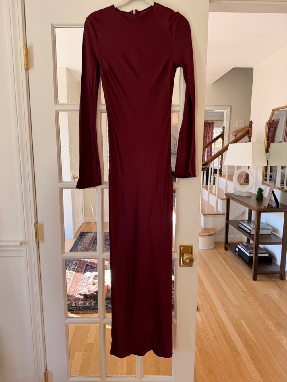 Long Sleeve Silk Burgundy Maxi Dress